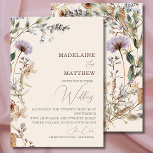 Wedding Wildflowers Cream Elegant Modern  Invitation