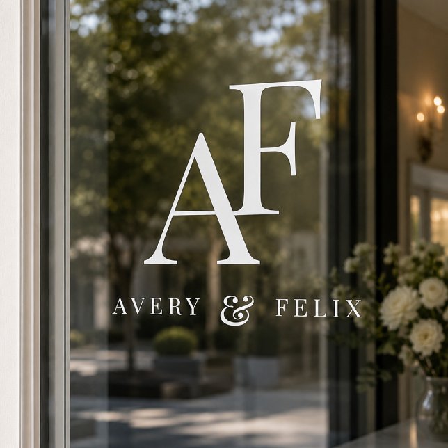 Wedding Window Cling | Custom Monogram Glass Decal (Elegant editable window cling decal monogram wedding sign available in custom sizing.)
