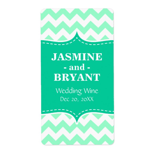 Wedding Wine Bottle Mint Chevron Pattern Favour (Front)