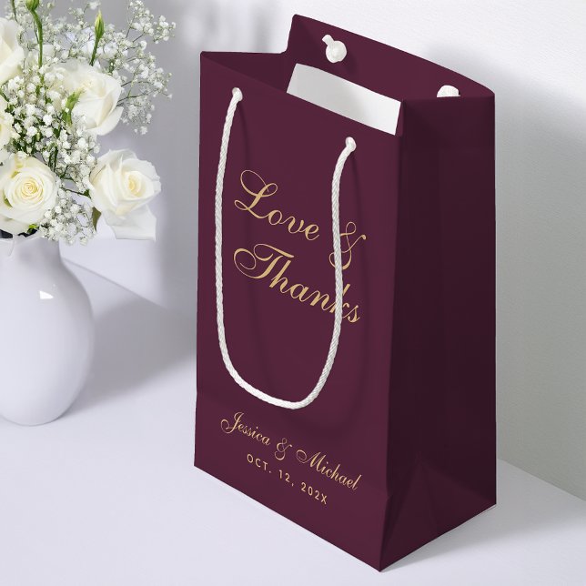 Wedding Wine Colour Love and Thanks Script Plum Small Gift Bag (Creator Uploaded)