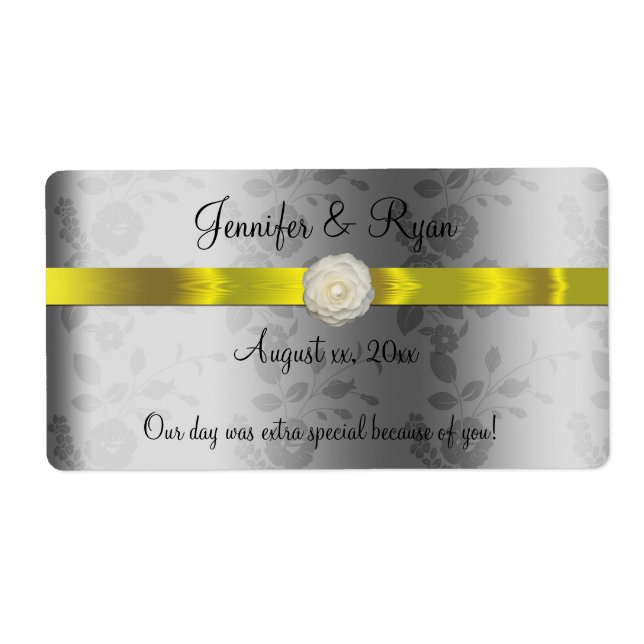 Wedding Wine, Elegant Yellow and Silver, Custom (Front)