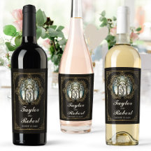 Wedding Wine Label Art Nouveau Stained Glass