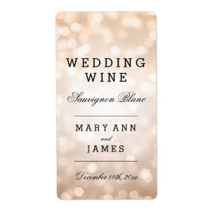 Wedding Wine Label Copper Glitter Lights
