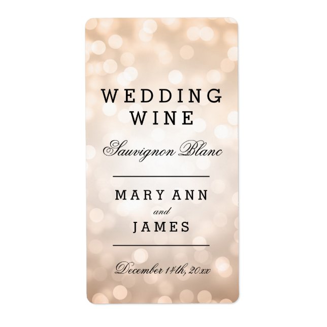 Wedding Wine Label Copper Glitter Lights (Front)