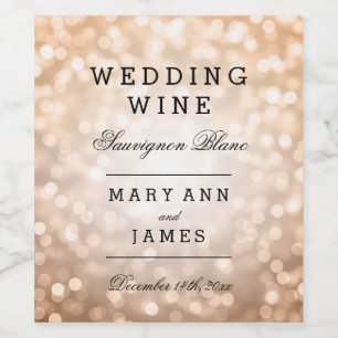 Wedding Wine Label Copper Glitter Lights