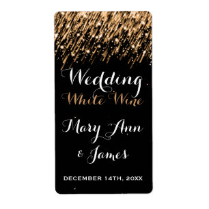 Wedding Wine Label Falling Stars Gold