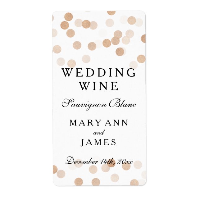 Wedding Wine Label Faux Copper Foil Glitter Lights (Front)