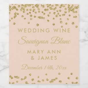 Wedding Wine Label Gold Glitter Confetti Blush