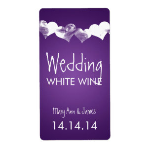 Wedding Wine Label Grunge Hearts Purple