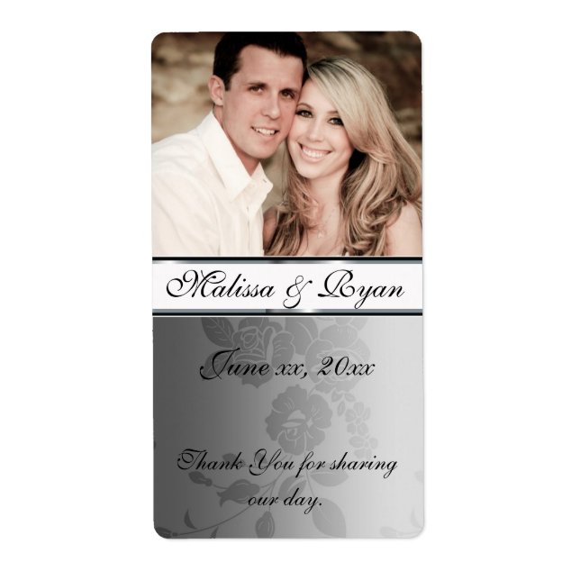 Wedding Wine Label  Silver Damask (Front)