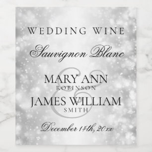Wedding Wine Label Silver Shimmer Lights