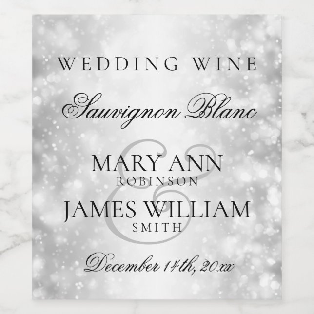 Wedding Wine Label Silver Shimmer Lights (Single Label)