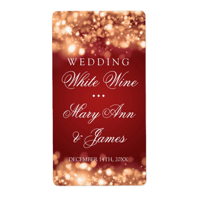 Wedding Wine Label Sparkling Lights Gold (Front)