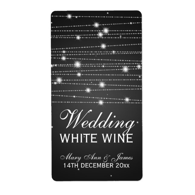 Wedding Wine Label Sparkling Lines Black (Front)