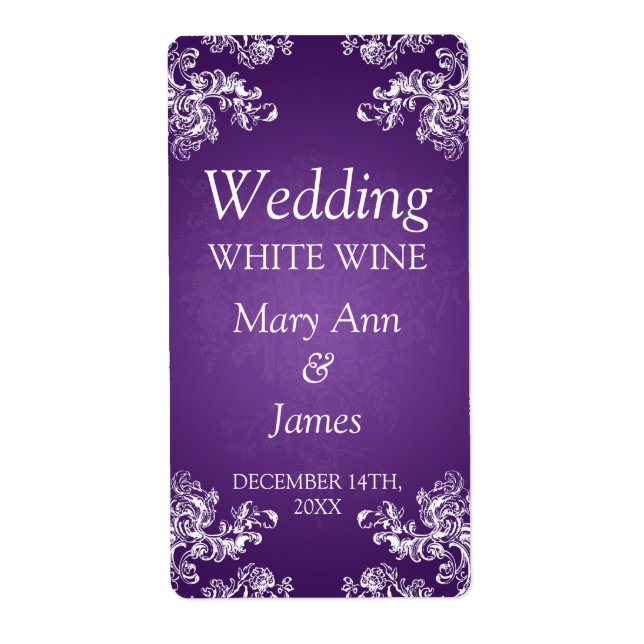 Wedding Wine Label Vintage Swirls 2 Purple (Front)