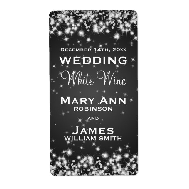 Wedding Wine Label Winter Sparkle Black (Front)