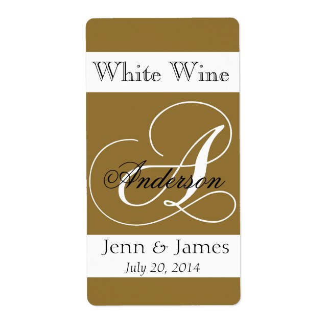 Wedding Wine Labels Gold Monogram A (Front)