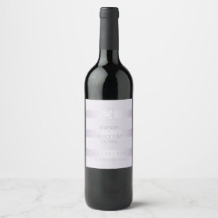 Wedding Wine   Lilac Shimmer Stripes Monogram Label