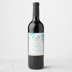 Wedding Wine Modern Monogram Geometric Beach Label