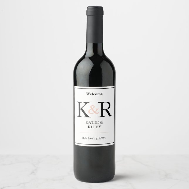 Wedding Wine Monogram Label Sticker v4 (Front)