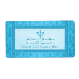 Wedding wine personalised label fleur de lis blue