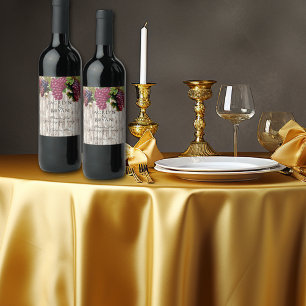 Wedding Wine Watercolor Grapes White Wood Panel Label