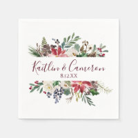 Wedding Winter Holiday Napkins | Burgundy Blue