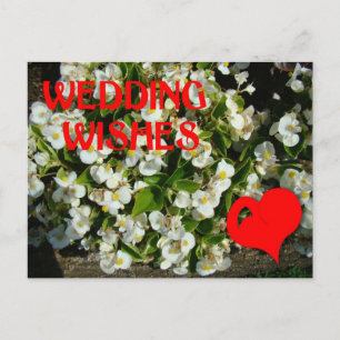 Wedding wishes, heart and flowers postcard