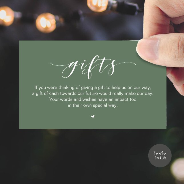 Wedding Wishing Well, A Note On Gifts Enclosure Card (Beautiful Elegant Wedding Wishing Well, A Note On Gifts Enclosure Card in Sage Green)