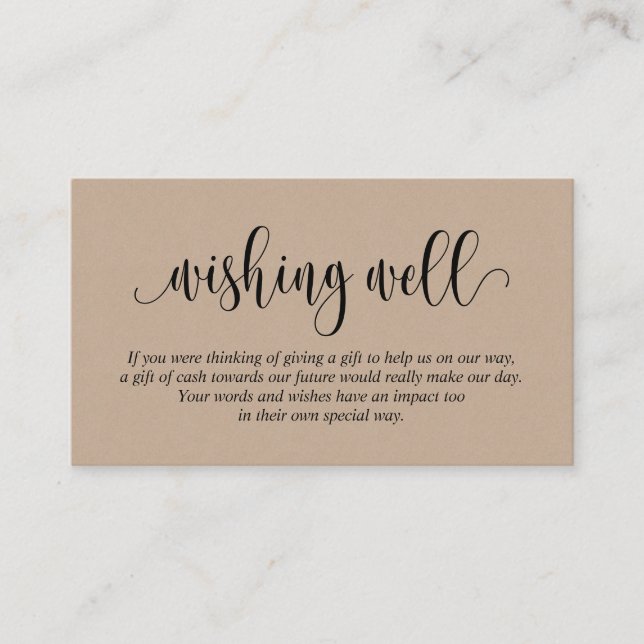 Wedding Wishing Well, Modern Script Brown Kraft Enclosure Card (Front)