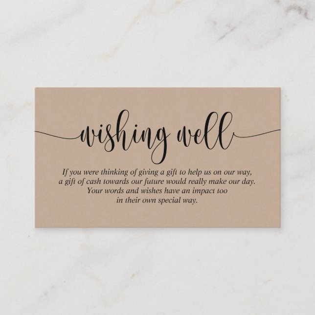 Wedding Wishing Well, Modern Script, Brown Kraft Enclosure Card (Front)