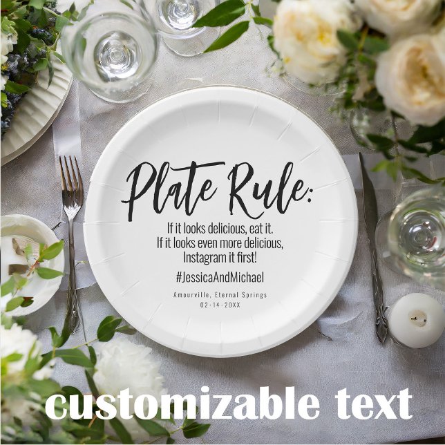 💍 Wedding with # Minimalist Elegant  Paper Plate (Witty Wedding Plate with fully customizable texts. Add some humor to your Big Day )