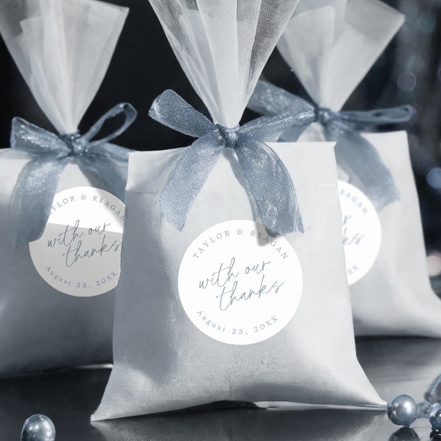 Wedding With Our Thanks Blue White ID1045 Classic Round Sticker (Creator Uploaded)