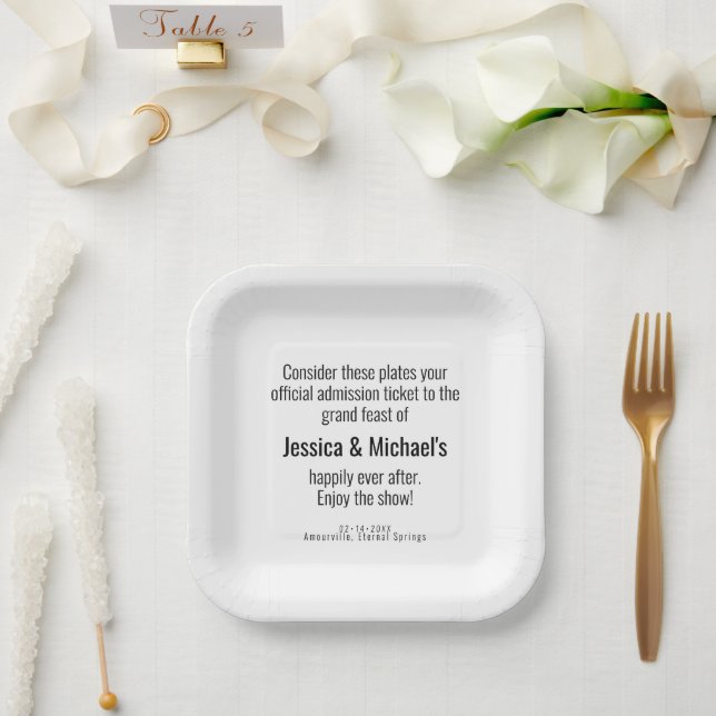 💍 Wedding Witty Minimalist Elegant  Paper Plate (Wedding)