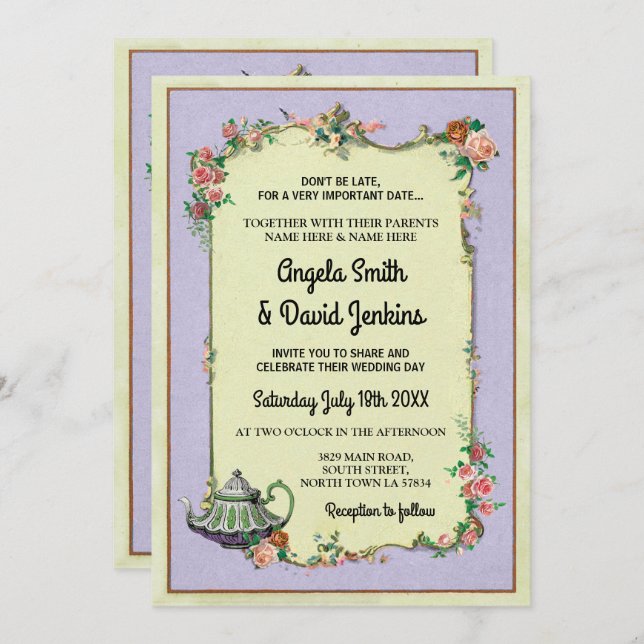 Wedding Wonderland Invite Afternoon Tea Teapot (Front/Back)