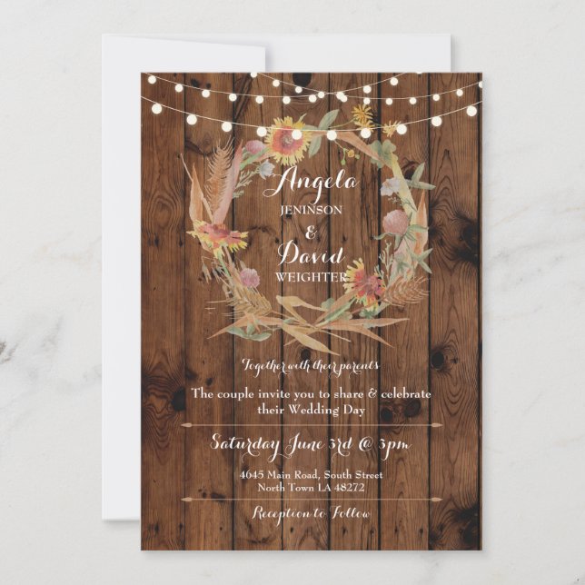 Wedding Wood Fall in Love Wreath Party Invitation (Front)