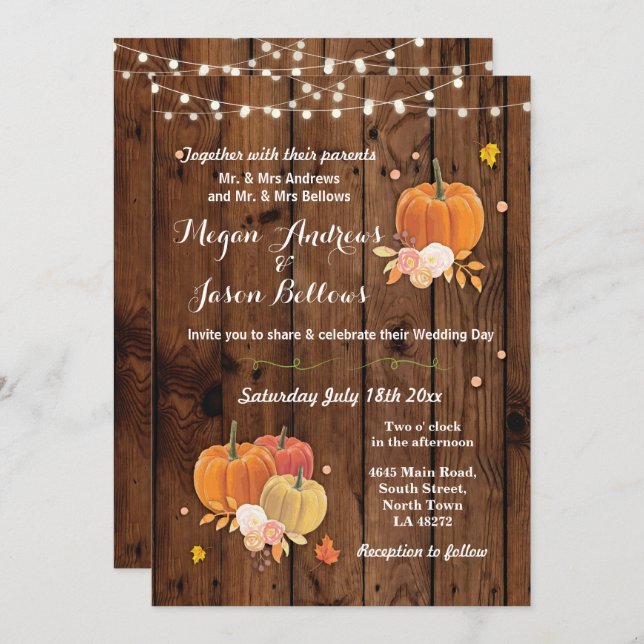 Wedding Wood Rustic Pumpkin Fall Autumn Invite (Front/Back)