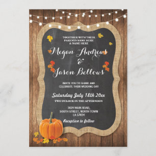 Wedding Wood Rustic Pumpkin Fall Chalk Invitation