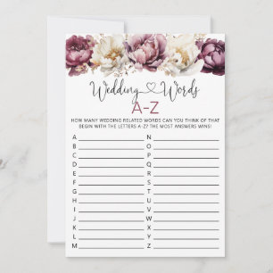 Wedding Words A-Z Bridal Shower Game Card