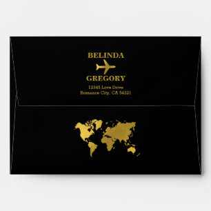 Wedding World Passport Black Gold Invite Envelope