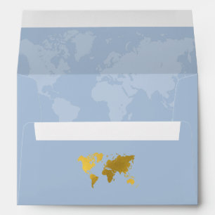 Wedding World Passport Dusty Blue Gold Invite Envelope
