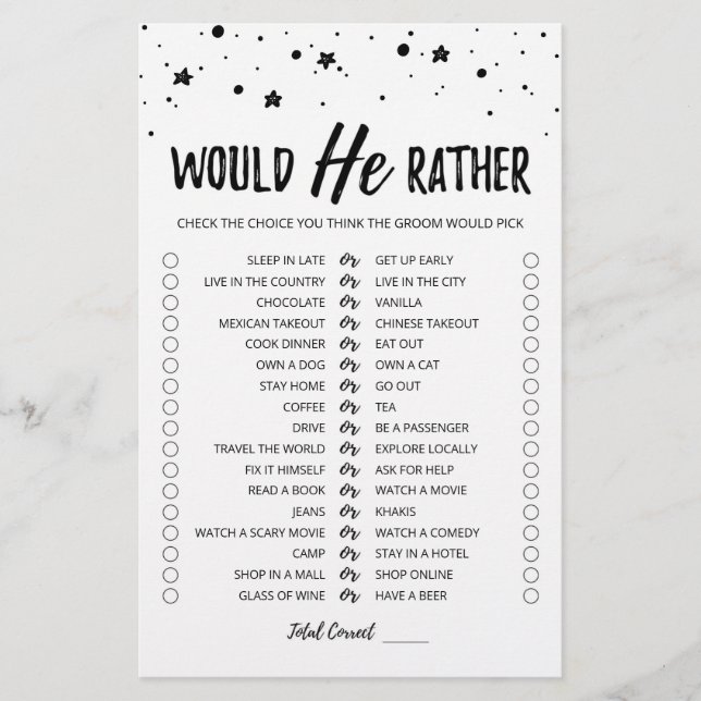 Wedding Would He Rather editable game (Front)