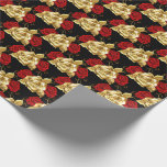 Wedding Wrapping Paper-Gold Roses Wrapping Paper<br><div class="desc">Wrapping paper shown with a black background colour and a red and gold roses print. 
Customise this item or buy as is.</div>