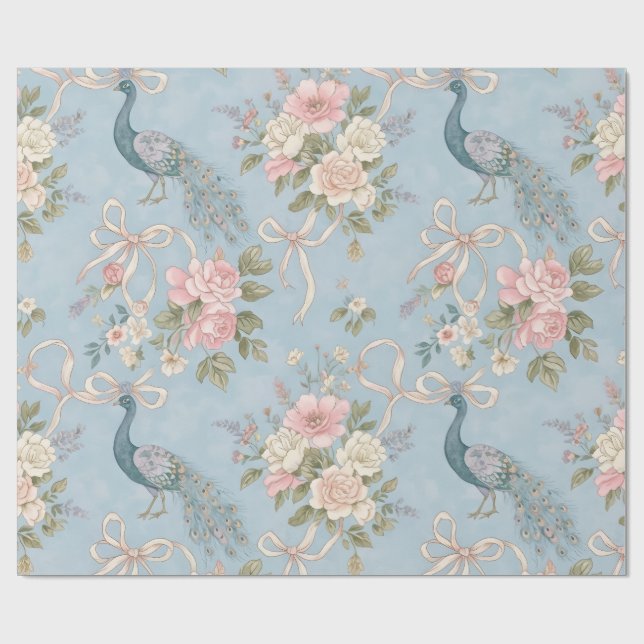 Wedding Wrapping Paper With Florals And Peacocks (Flat)