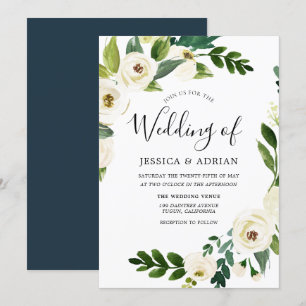Wedding Wreath White Flower Green Leaf Invite