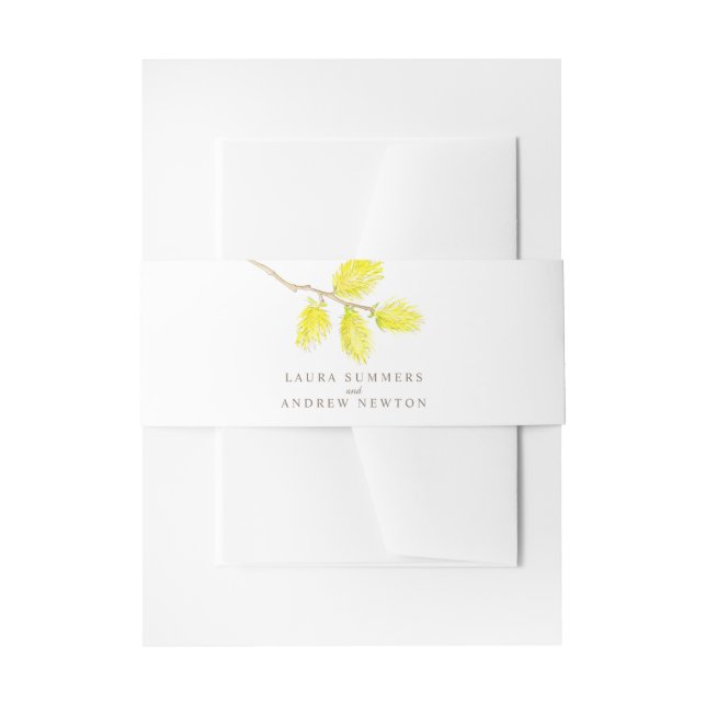 Wedding yellow catkin watercolor personalised invitation belly band (Front Example)