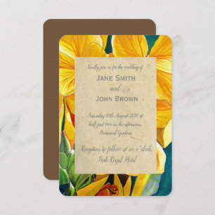 Wedding yellow flowers watercolour art rustic invitation