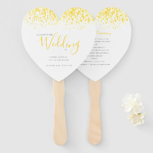 Wedding yellow modern tinted watercolor program hand fan