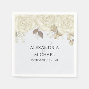Weddings Elegant White Boho Floral  Napkin