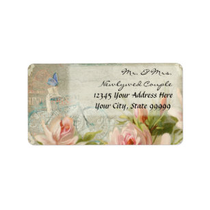 Weddings Hipster Bicycle Roses Rustic Wood Cottage Label